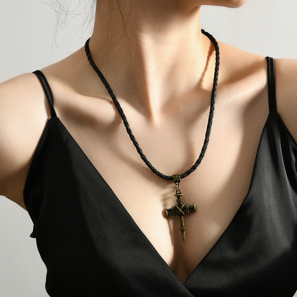 Ethnic Style Cross Sweater Chain Necklace In Black For Unique Fashion Statement
