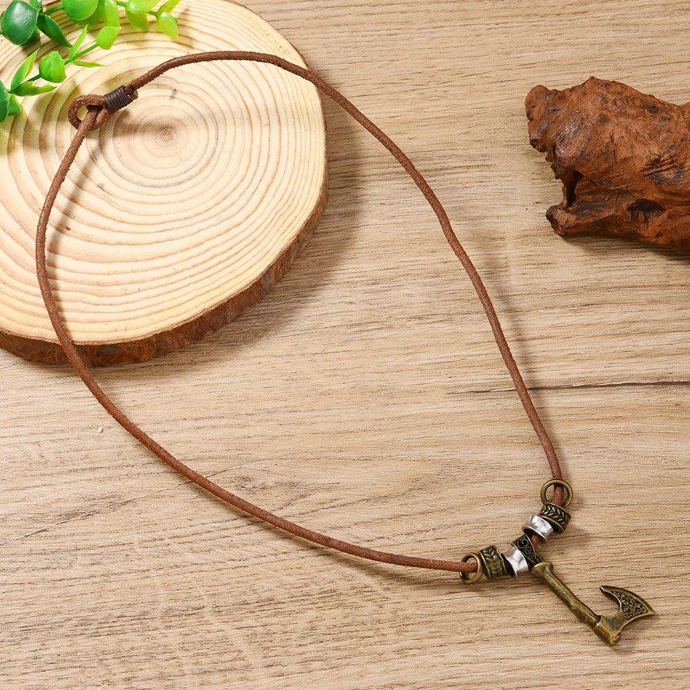 Ethnic Style Axe Necklace For Unisex Featuring Leather Rope Material