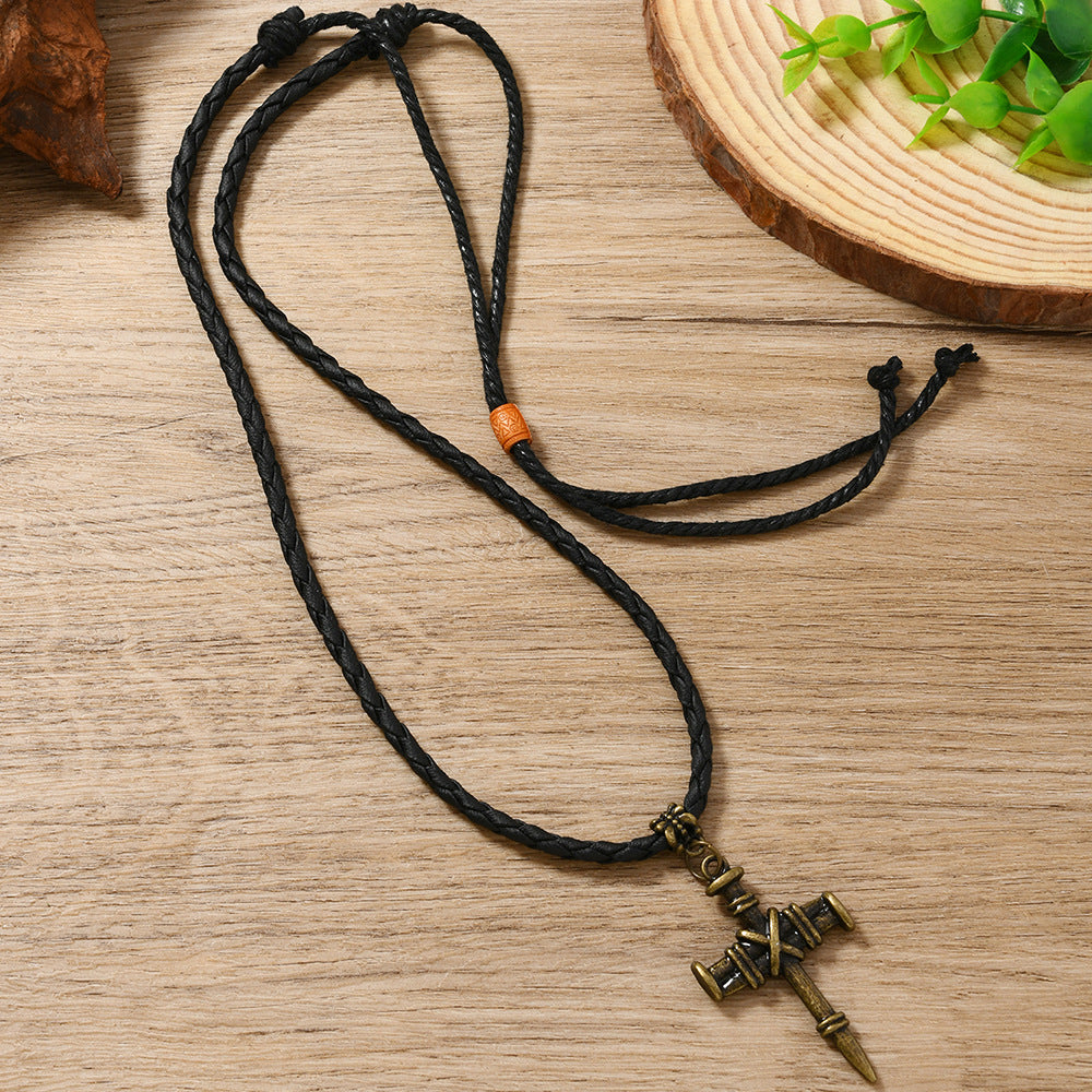 Ethnic Style Cross Sweater Chain Necklace In Black For Unique Fashion Statement