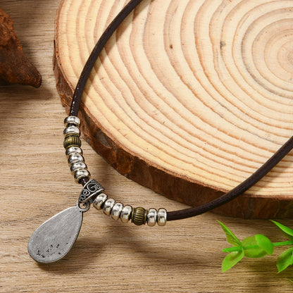 Water Droplets Sweater Chain For Ethnic Style Featuring Leather Rope In Coffer Color