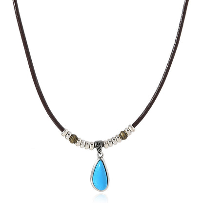 Water Droplets Sweater Chain For Ethnic Style Featuring Leather Rope In Coffer Color
