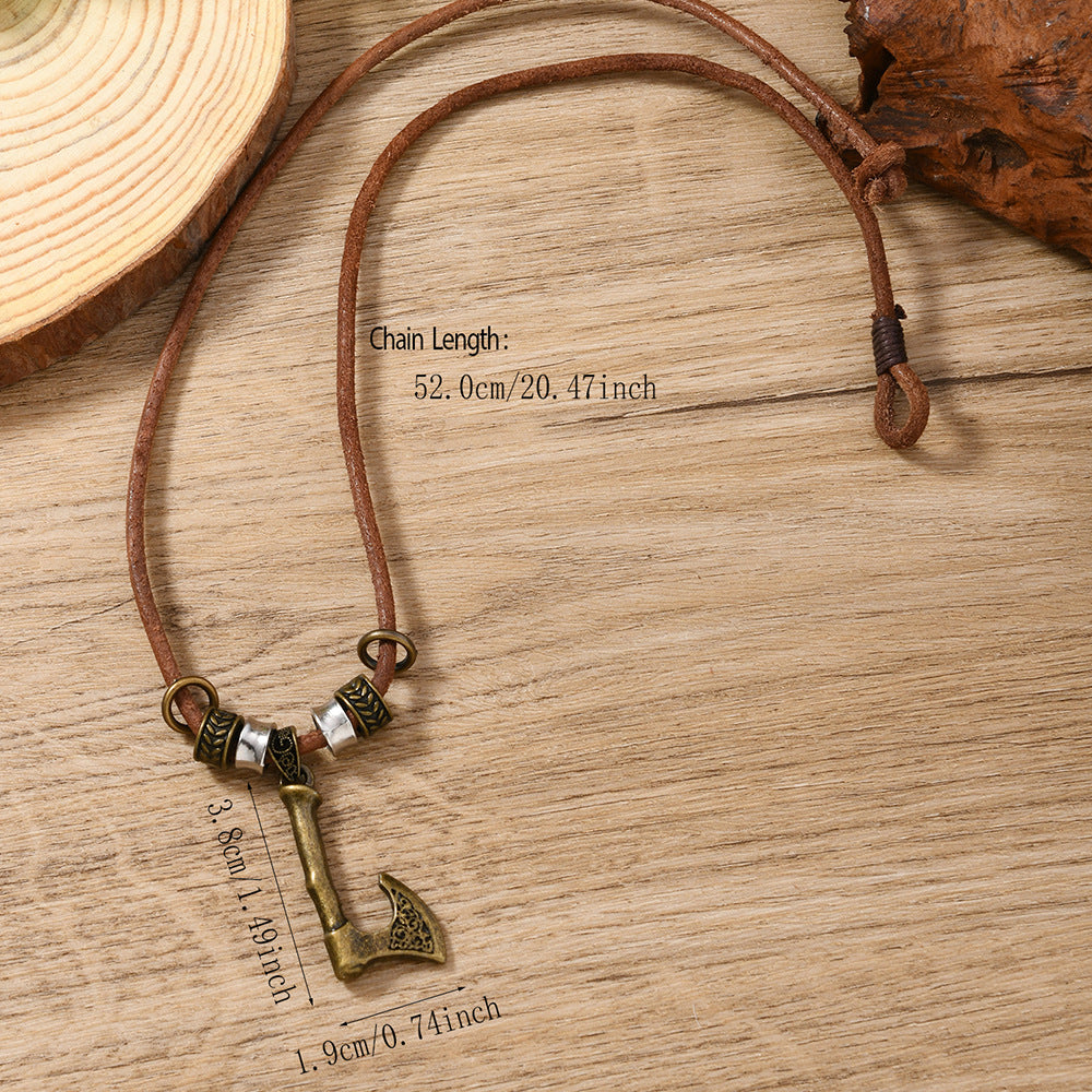 Ethnic Style Axe Necklace For Unisex Featuring Leather Rope Material