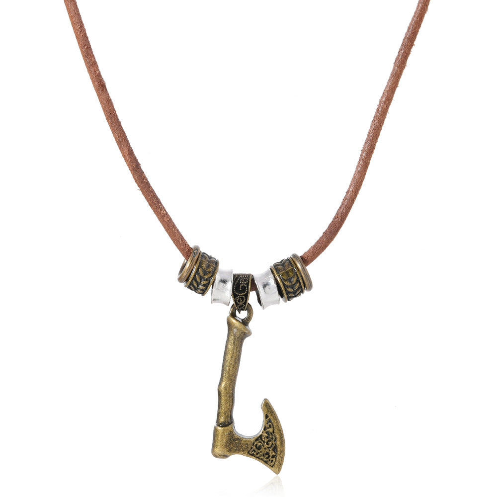 Ethnic Style Axe Necklace For Unisex Featuring Leather Rope Material