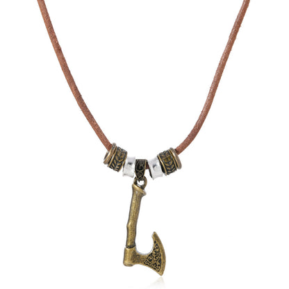 Ethnic Style Axe Necklace For Unisex Featuring Leather Rope Material