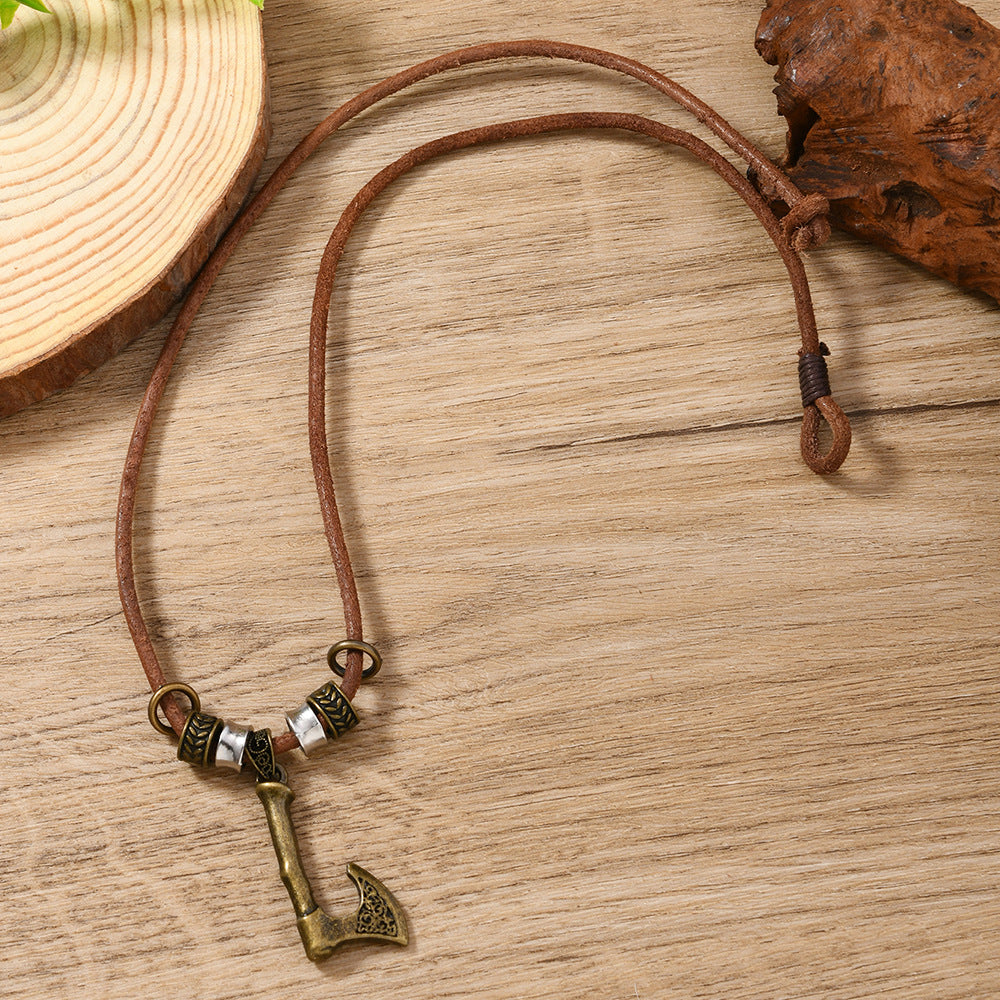 Ethnic Style Axe Necklace For Unisex Featuring Leather Rope Material