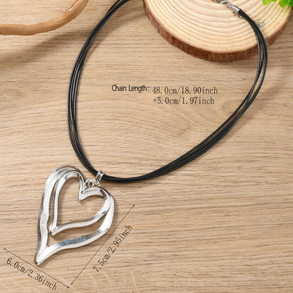 Heart Shape Double Layer Necklace For Women In Black, 1 Piece Elegant Jewelry Accessory