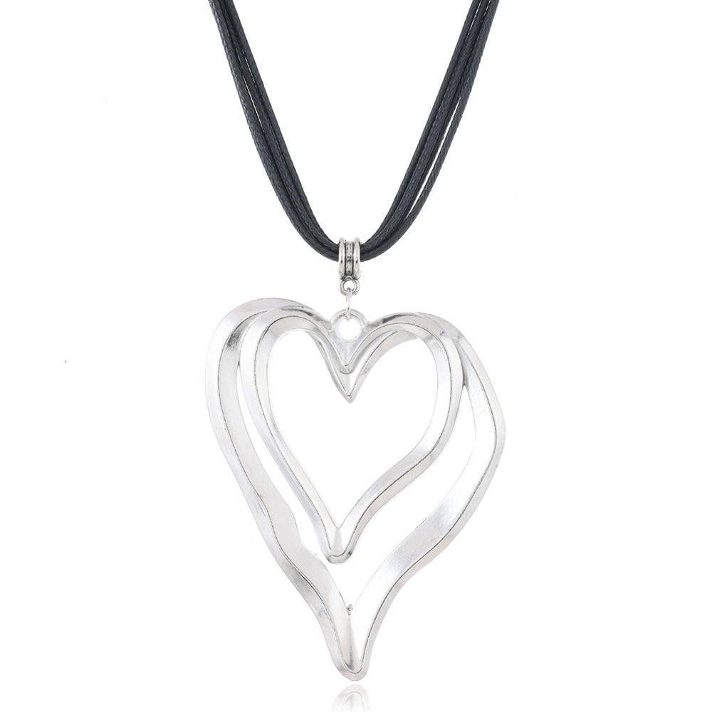 Heart Shape Double Layer Necklace For Women In Black, 1 Piece Elegant Jewelry Accessory