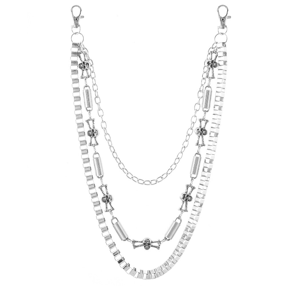 Punk Metal Skull Waist Chain In Silver Featuring Bold Design For Edgy Style
