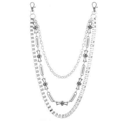 Punk Metal Skull Waist Chain In Silver Featuring Bold Design For Edgy Style
