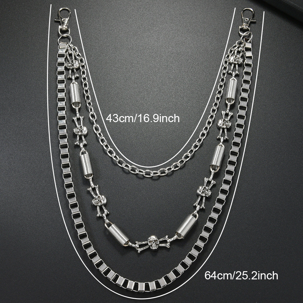 Punk Metal Skull Waist Chain In Silver Featuring Bold Design For Edgy Style