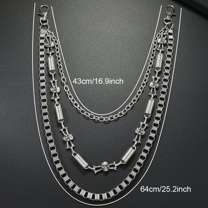 Punk Metal Skull Waist Chain In Silver Featuring Bold Design For Edgy Style