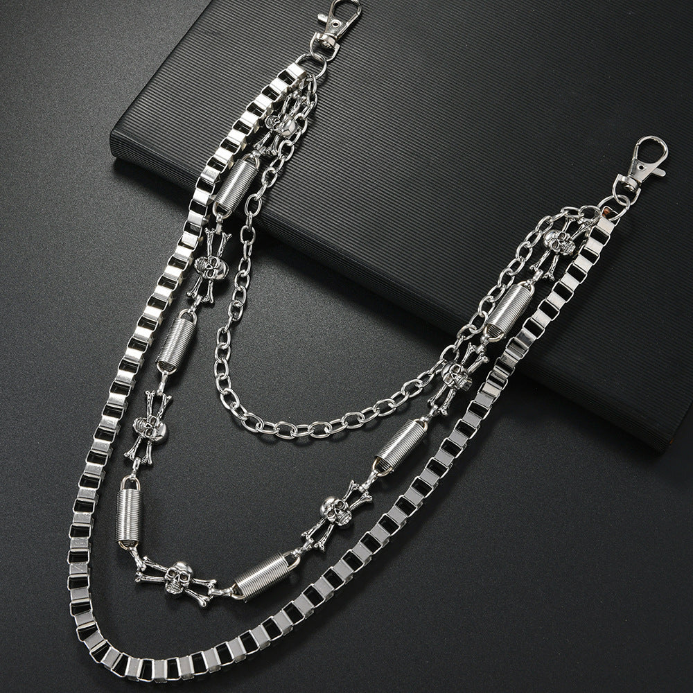 Punk Metal Skull Waist Chain In Silver Featuring Bold Design For Edgy Style