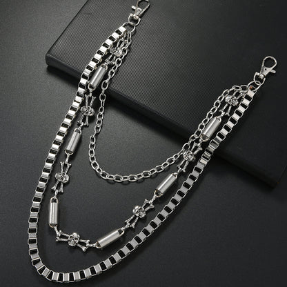 Punk Metal Skull Waist Chain In Silver Featuring Bold Design For Edgy Style