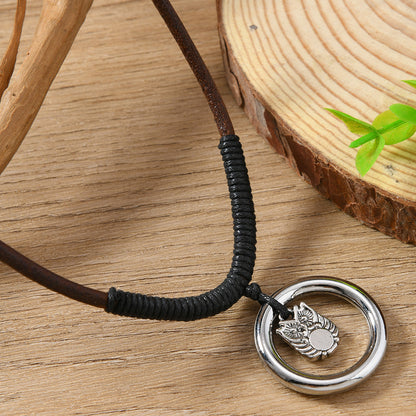 Owl Necklace For Women Featuring Leather Rope Design