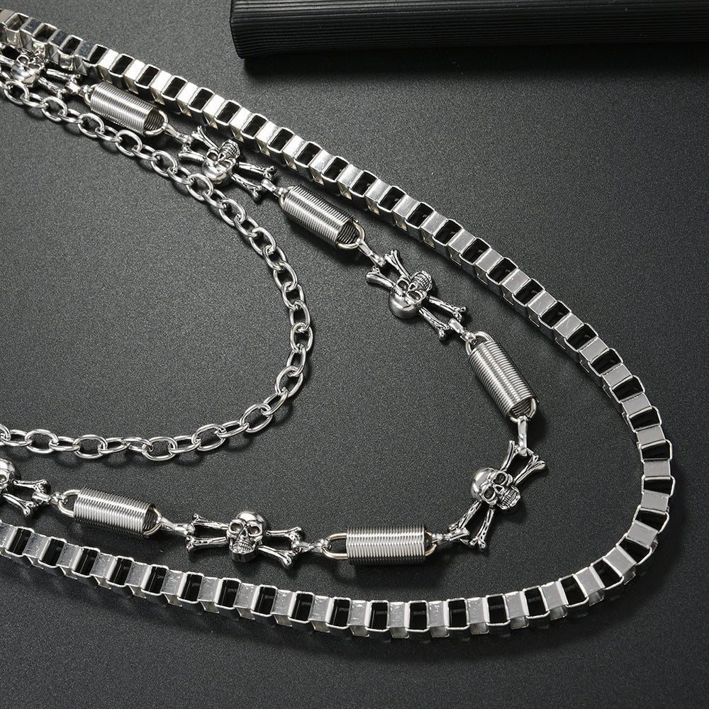 Punk Metal Skull Waist Chain In Silver Featuring Bold Design For Edgy Style