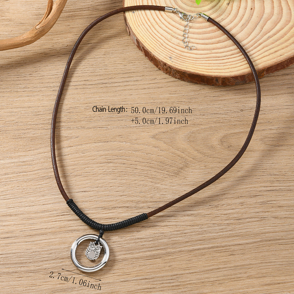 Owl Necklace For Women Featuring Leather Rope Design