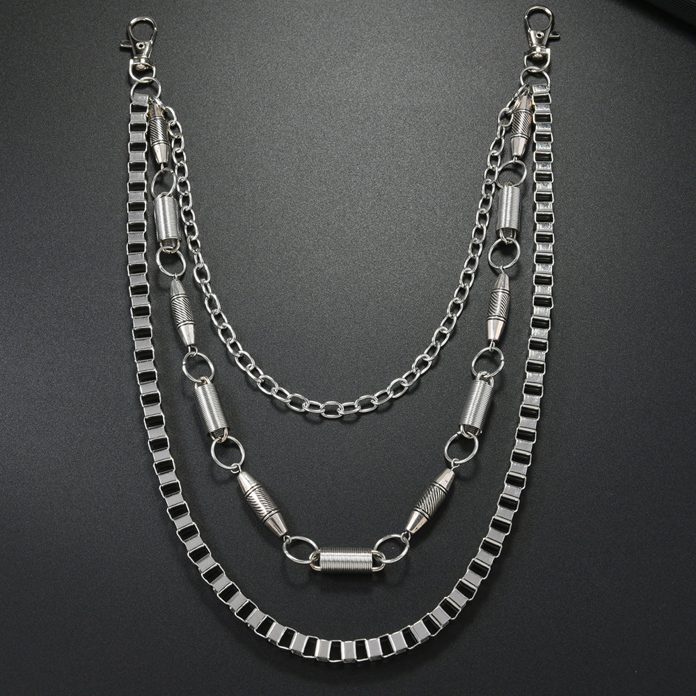 Unisex Punk Metal Waist Chain In Silver, Stylish Accessory For Both Men And Women