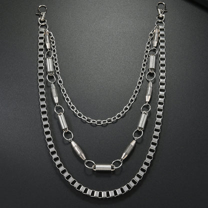 Unisex Punk Metal Waist Chain In Silver, Stylish Accessory For Both Men And Women