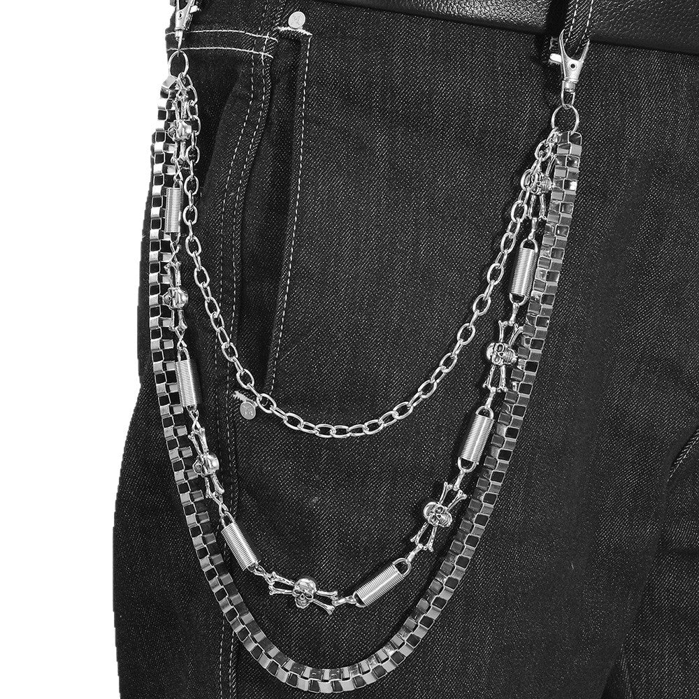 Punk Metal Skull Waist Chain In Silver Featuring Bold Design For Edgy Style