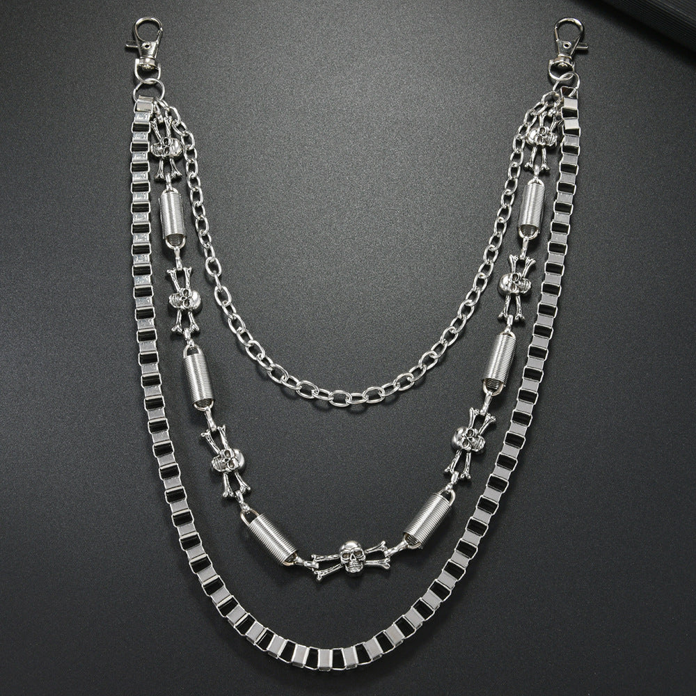 Punk Metal Skull Waist Chain In Silver Featuring Bold Design For Edgy Style