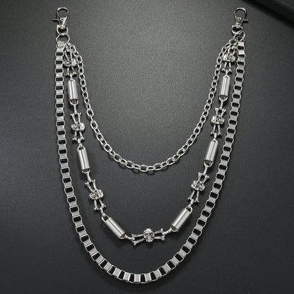 Punk Metal Skull Waist Chain In Silver Featuring Bold Design For Edgy Style