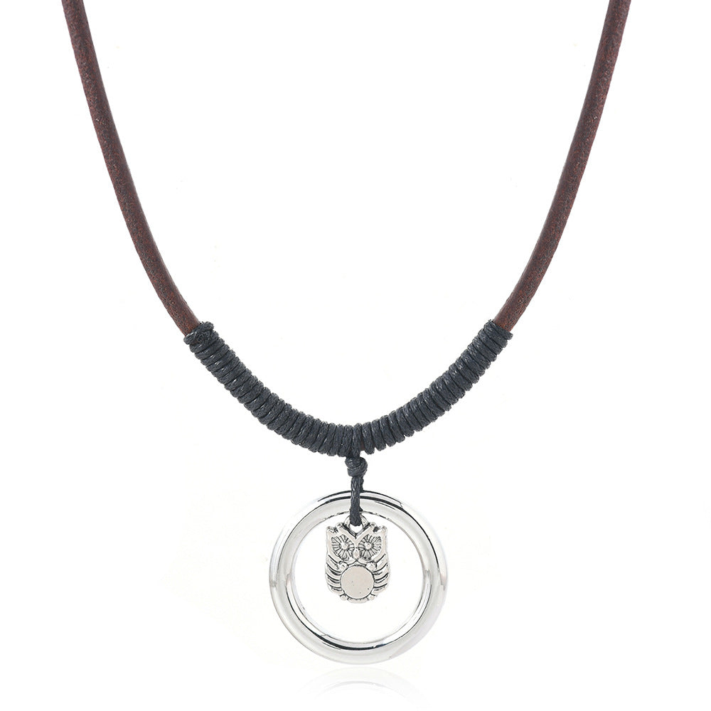 Owl Necklace For Women Featuring Leather Rope Design