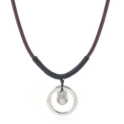 Owl Necklace For Women Featuring Leather Rope Design