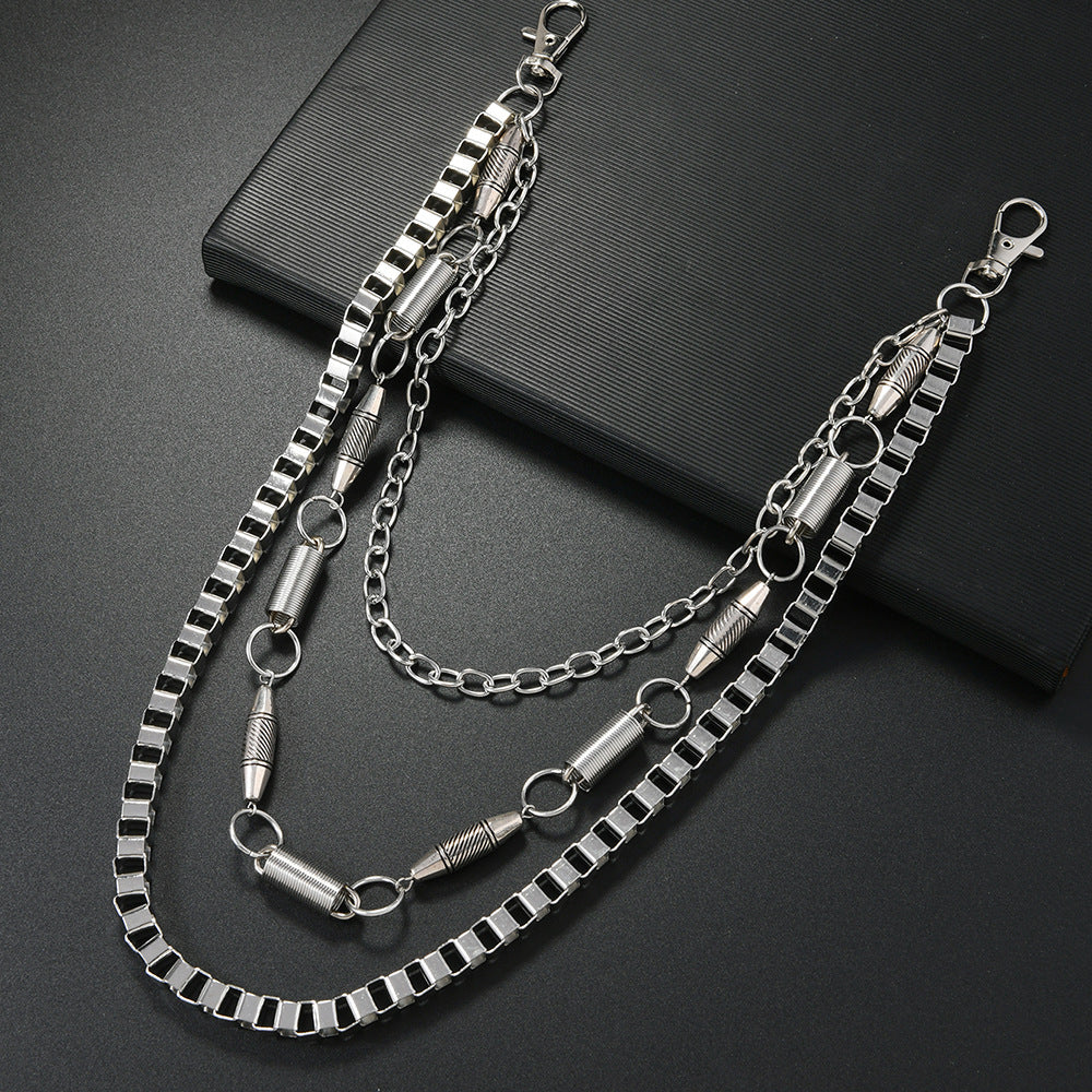 Unisex Punk Metal Waist Chain In Silver, Stylish Accessory For Both Men And Women