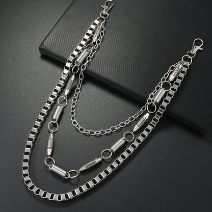 Unisex Punk Metal Waist Chain In Silver, Stylish Accessory For Both Men And Women