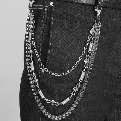 Punk Metal Skull Waist Chain In Silver Featuring Bold Design For Edgy Style