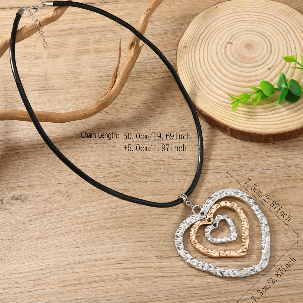 Heart Shape Necklace For Women In Black, Elegant Pendant Jewelry For Everyday Wear