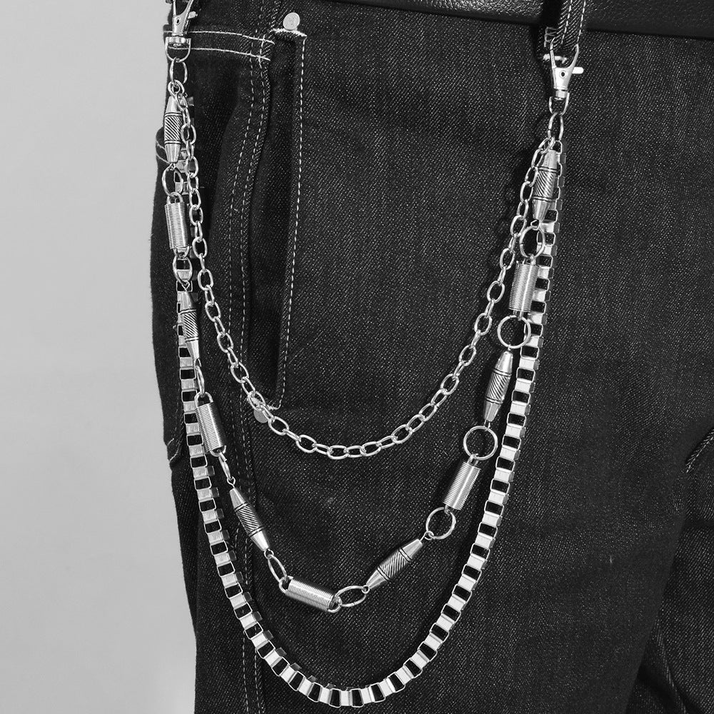 Unisex Punk Metal Waist Chain In Silver, Stylish Accessory For Both Men And Women