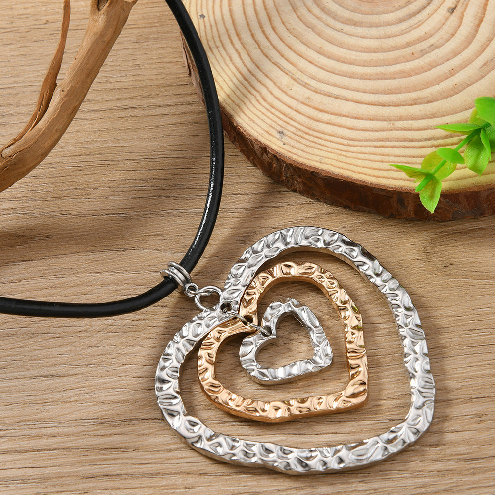 Heart Shape Necklace For Women In Black, Elegant Pendant Jewelry For Everyday Wear