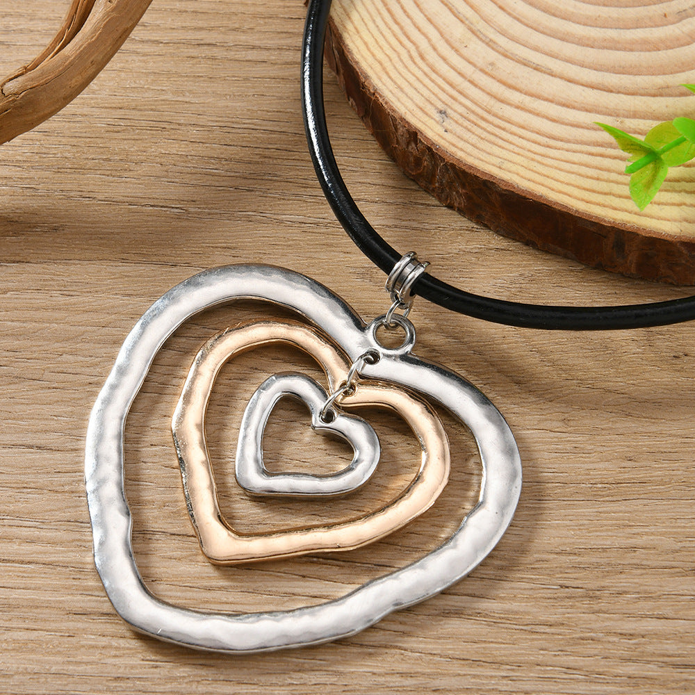 Heart Shape Necklace For Women In Black, Elegant Pendant Jewelry For Everyday Wear