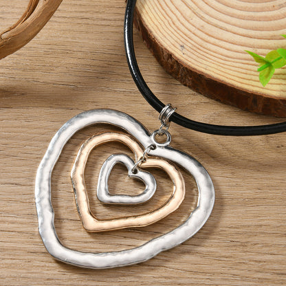 Heart Shape Necklace For Women In Black, Elegant Pendant Jewelry For Everyday Wear