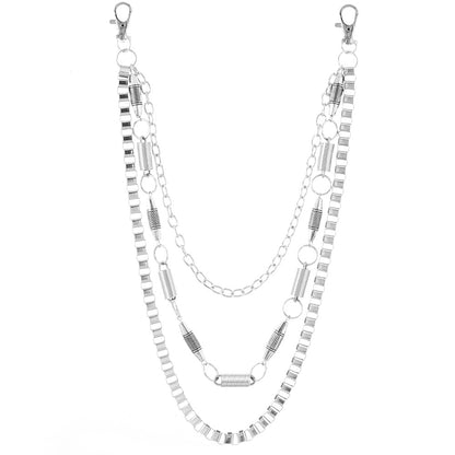 Unisex Punk Metal Waist Chain In Silver, Stylish Accessory For Both Men And Women