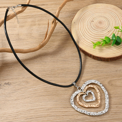 Heart Shape Necklace For Women In Black, Elegant Pendant Jewelry For Everyday Wear