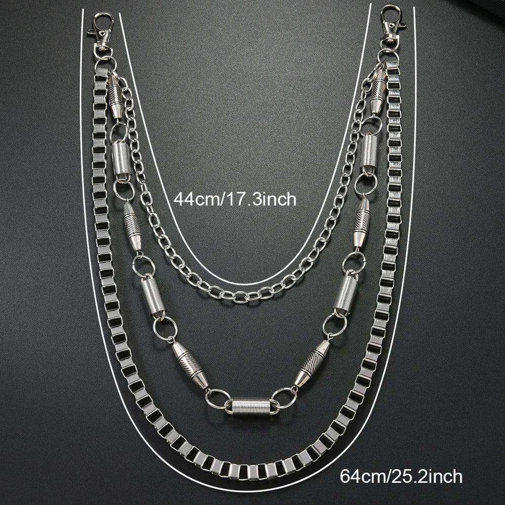 Unisex Punk Metal Waist Chain In Silver, Stylish Accessory For Both Men And Women