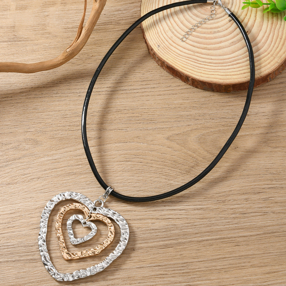 Heart Shape Necklace For Women In Black, Elegant Pendant Jewelry For Everyday Wear