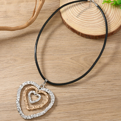 Heart Shape Necklace For Women In Black, Elegant Pendant Jewelry For Everyday Wear