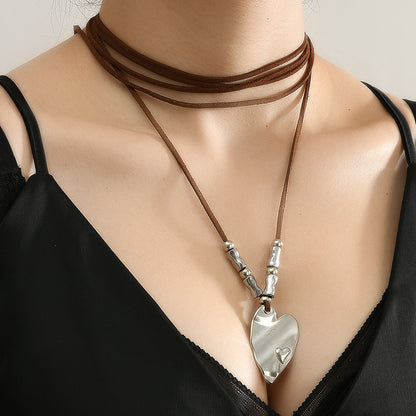 Heart Shape Sweater Chain Necklace In Coffer Color For Elegant Style