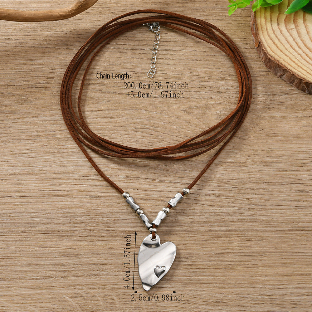 Heart Shape Sweater Chain Necklace In Coffer Color For Elegant Style