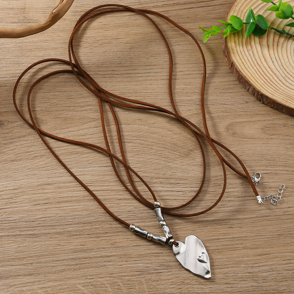 Heart Shape Sweater Chain Necklace In Coffer Color For Elegant Style