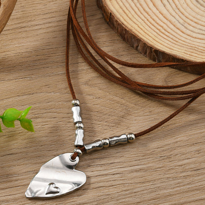 Heart Shape Sweater Chain Necklace In Coffer Color For Elegant Style