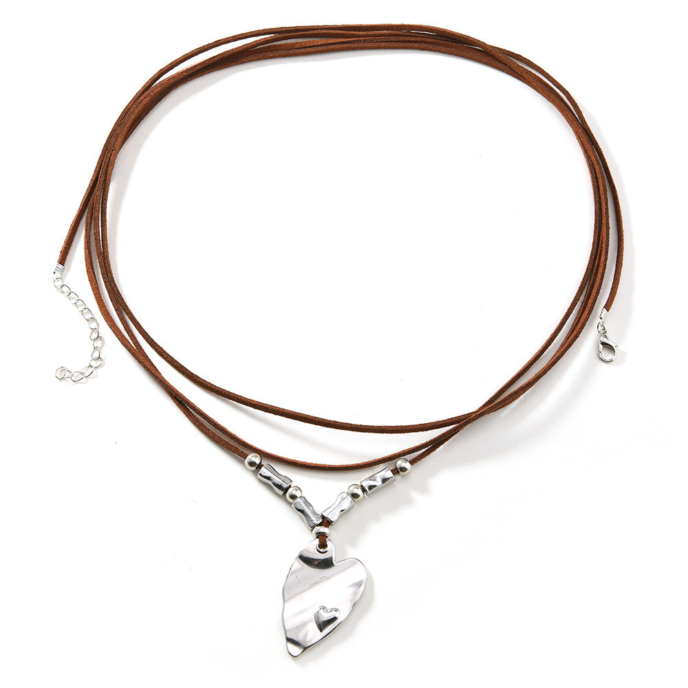 Heart Shape Sweater Chain Necklace In Coffer Color For Elegant Style