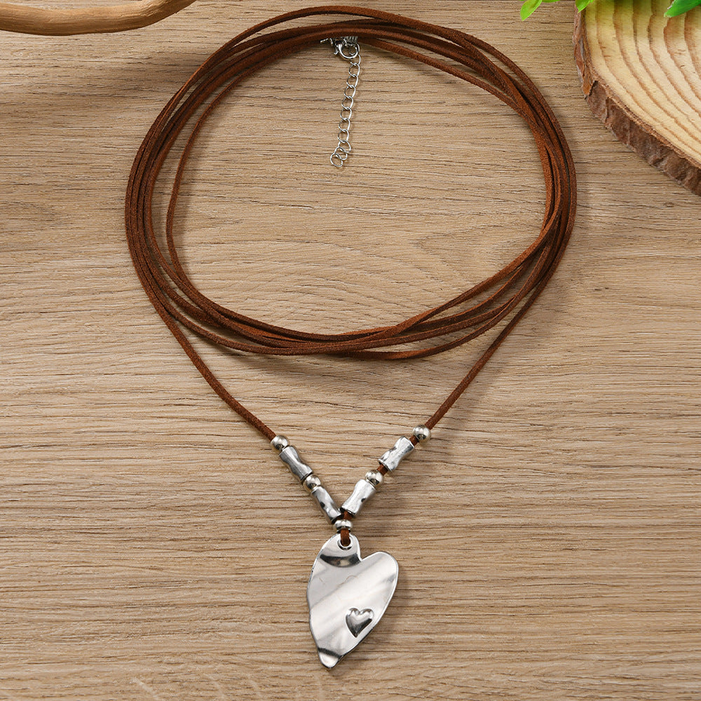 Heart Shape Sweater Chain Necklace In Coffer Color For Elegant Style