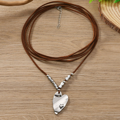Heart Shape Sweater Chain Necklace In Coffer Color For Elegant Style