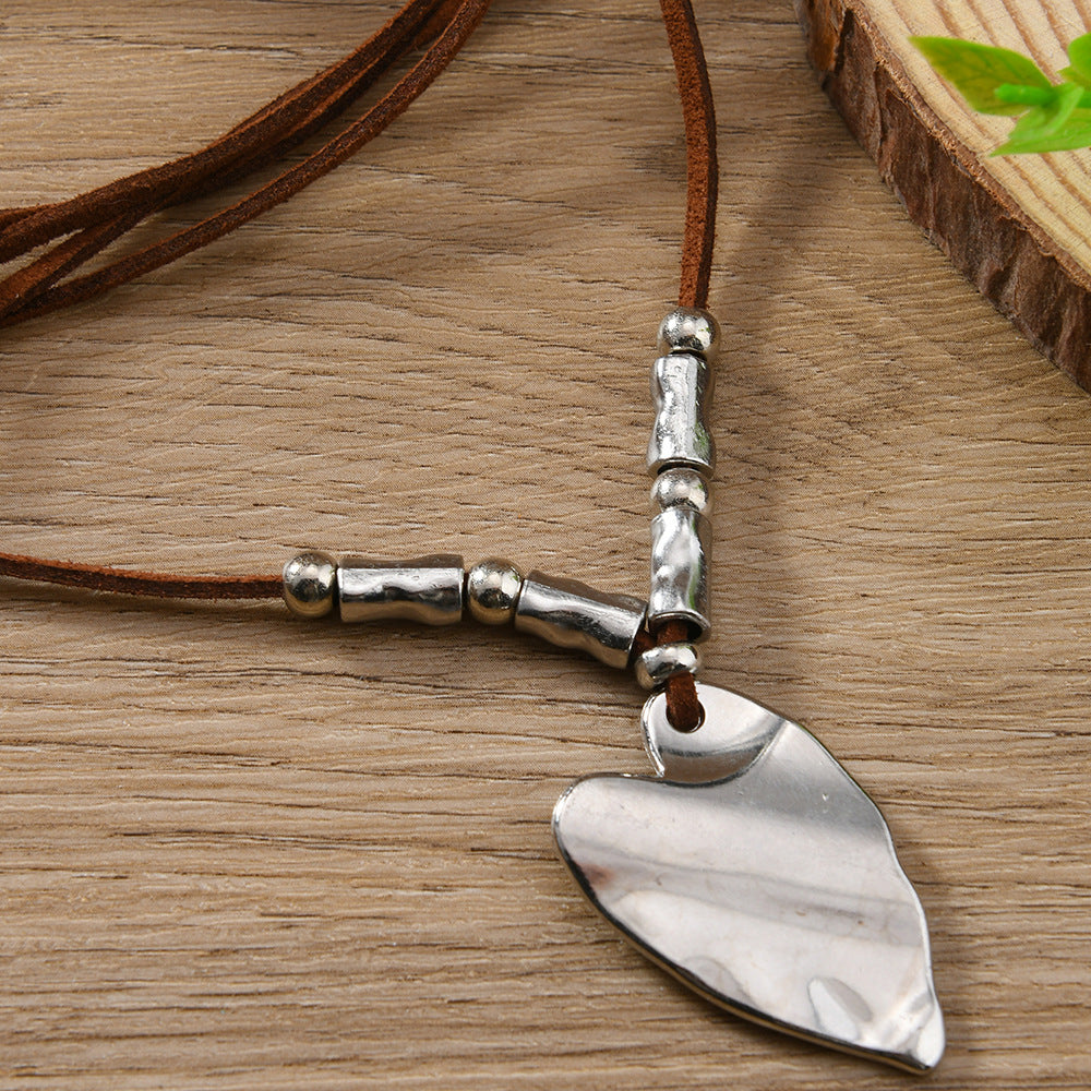 Heart Shape Sweater Chain Necklace In Coffer Color For Elegant Style