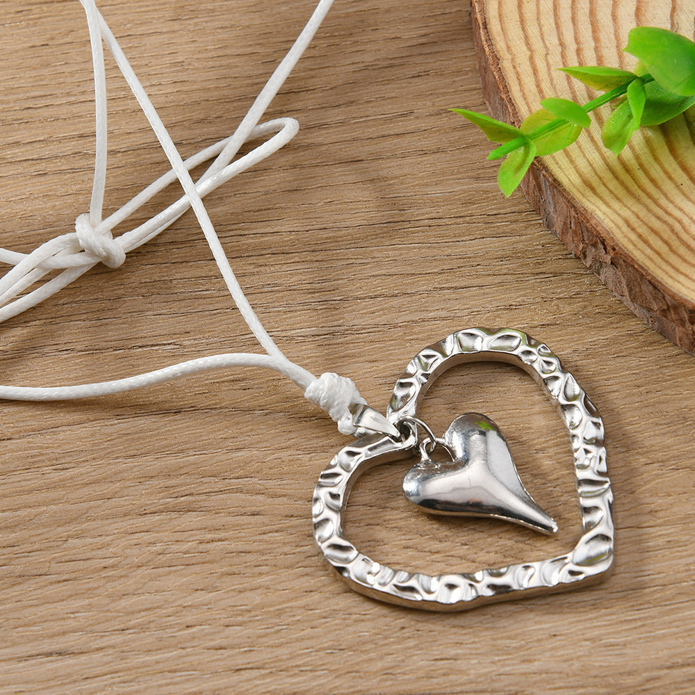 Heart Shape Silver Sweater Chain Necklace For Women Featuring Weave Craft Design