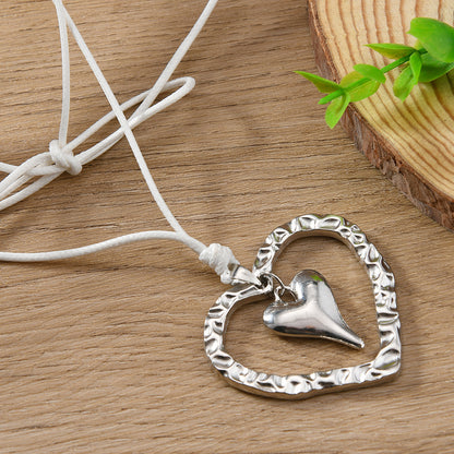 Heart Shape Silver Sweater Chain Necklace For Women Featuring Weave Craft Design